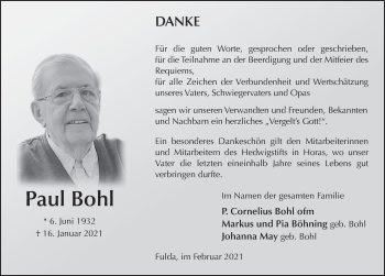 Traueranzeige von Paul Bohl von FZ