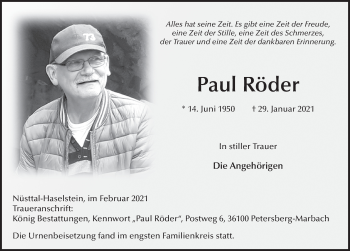 Traueranzeige von Paul Röder von FZ