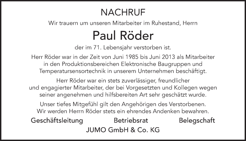  Traueranzeige für Paul Röder vom 11.02.2021 aus FZ