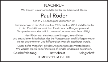 Traueranzeige von Paul Röder von FZ