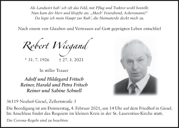 Traueranzeige von Robert Wiegand von FZ