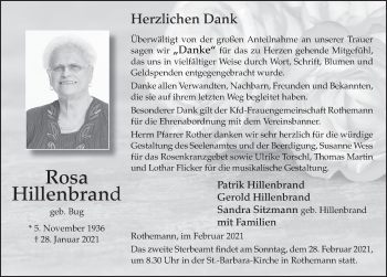 Traueranzeige von Rosa Hillenbrand von FZ