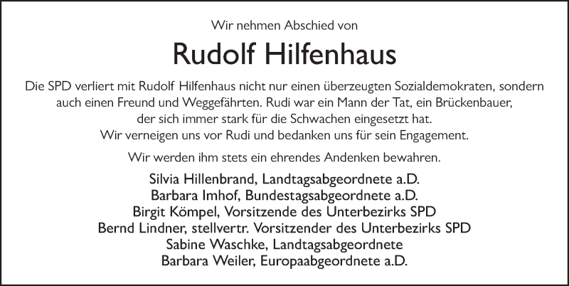  Traueranzeige für Rudolf Hilfenhaus vom 20.02.2021 aus FZ