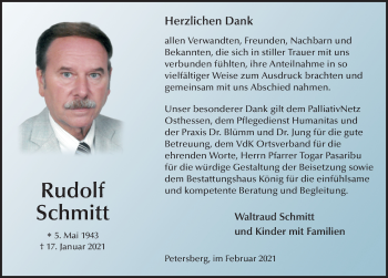 Traueranzeige von Rudolf Schmitt von FZ