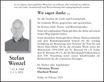 Traueranzeige von Stefan Wenzel von FZ