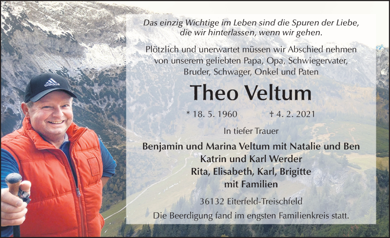  Traueranzeige für Theo Veltum vom 12.02.2021 aus FZ