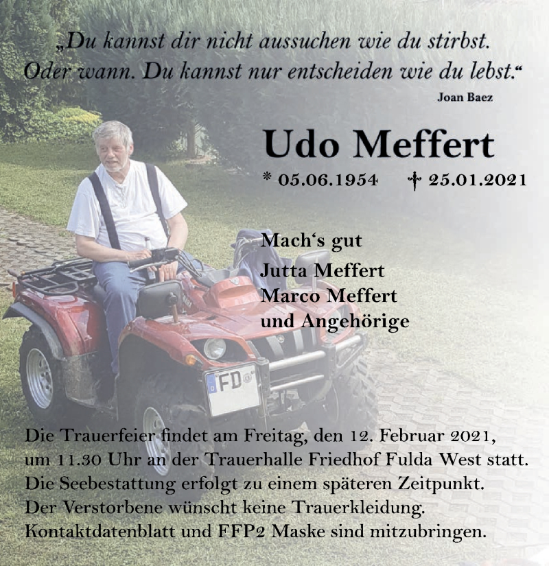  Traueranzeige für Udo Meffert vom 10.02.2021 aus FZ