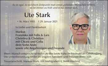 Traueranzeige von Ute Stark von FZ