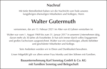 Traueranzeige von Walter Gutermuth von FZ