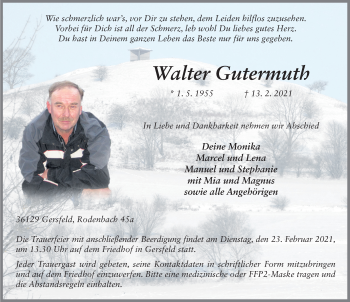 Traueranzeige von Walter Gutermuth von FZ