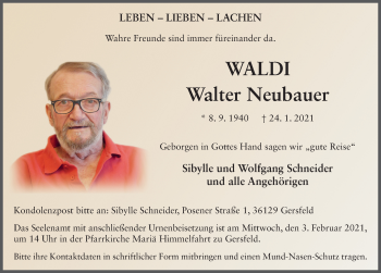 Traueranzeige von Walter Neubauer von FZ