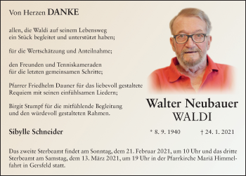 Traueranzeige von Walter Neubauer von FZ