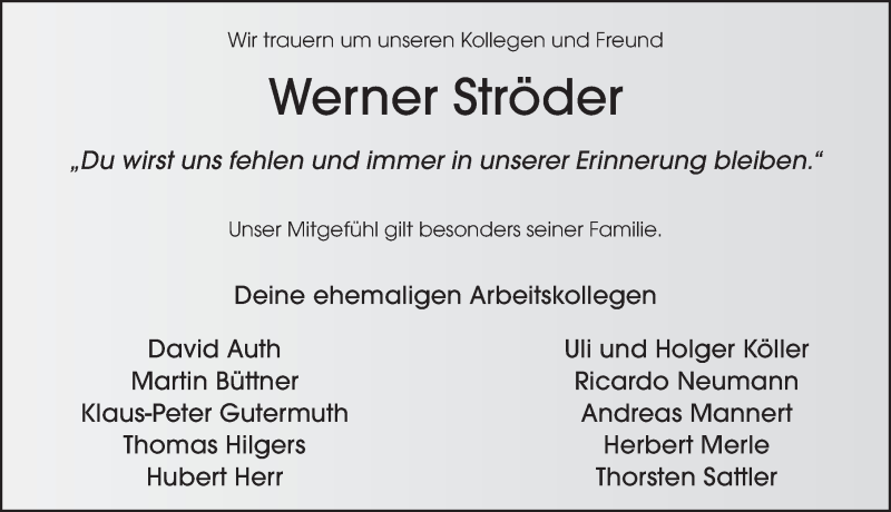  Traueranzeige für Werner Ströder vom 24.02.2021 aus FZ