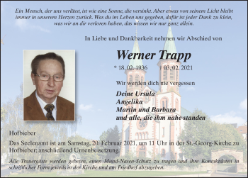 Traueranzeige von Werner Trapp von FZ