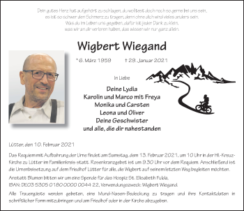 Traueranzeige von Wigbert Wiegand von FZ