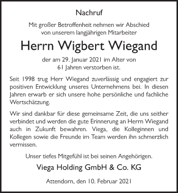 Traueranzeige von Wigbert Wiegand von FZ