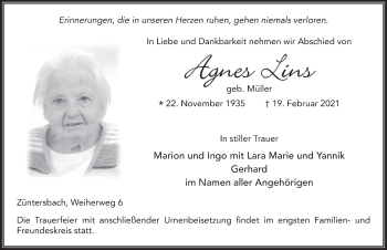 Traueranzeige von Agnes Lins von FZ