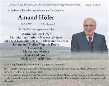 Traueranzeige von Amand Höfer von FZ