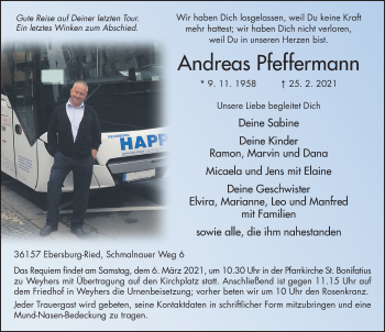 Traueranzeige von Andreas Pfeffermann von FZ