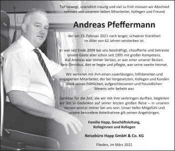 Traueranzeige von Andreas Pfeffermann von FZ