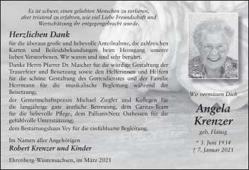 Traueranzeige von Angela Krenzer von FZ