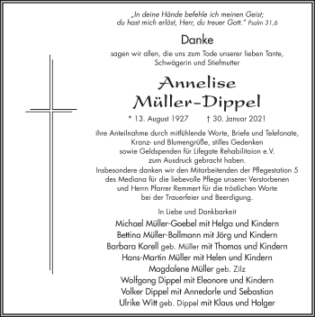 Traueranzeige von Annelise Müller-Dippel von FZ
