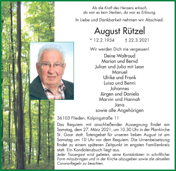 Traueranzeige von August Rützel von FZ