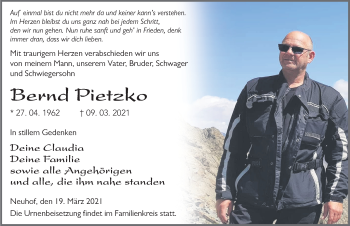 Traueranzeige von Bernd Pietzko von FZ