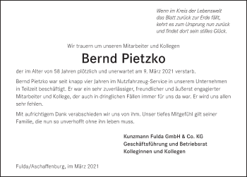 Traueranzeige von Bernd Pietzko von FZ