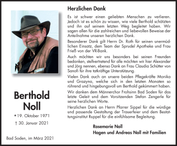 Traueranzeige von Berthold Noll von FZ