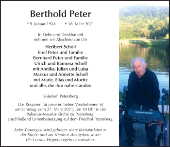 Traueranzeige von Berthold Peter von FZ
