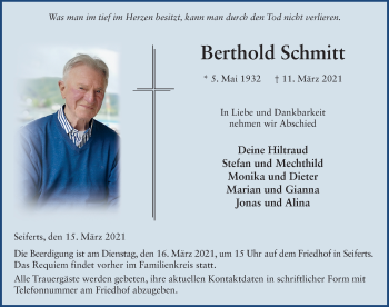 Traueranzeige von Berthold Schmitt von FZ