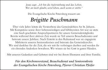 Traueranzeige von Brigitte Puschmann von FZ