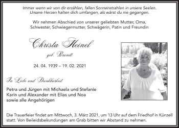 Traueranzeige von Christa Heinel von FZ