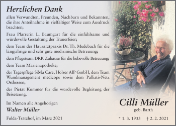 Traueranzeige von Cilli Müller von FZ