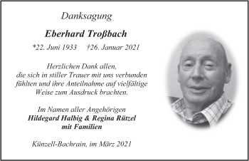 Traueranzeige von Eberhard Troßbach von FZ