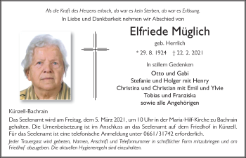 Traueranzeige von Elfriede Müglich von FZ