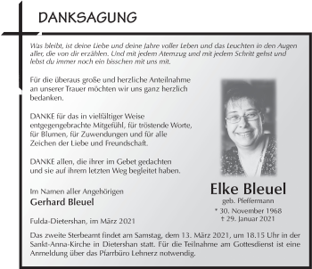 Traueranzeige von Elke Bleuel von FZ