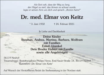 Traueranzeige von Elmar  von Keitz von FZ