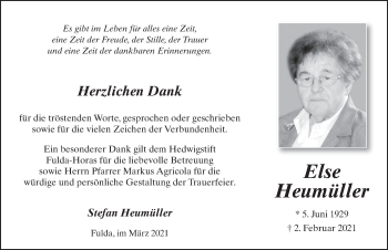 Traueranzeige von Else Heumüller von FZ