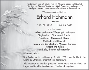 Traueranzeige von Erhard Hohmann von FZ