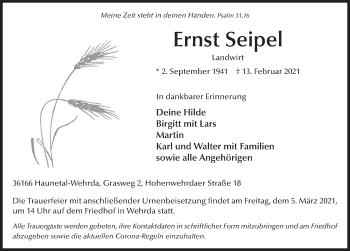 Traueranzeige von Ernst Seipel von FZ