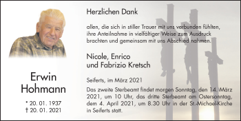 Traueranzeige von Erwin Hohmann von FZ
