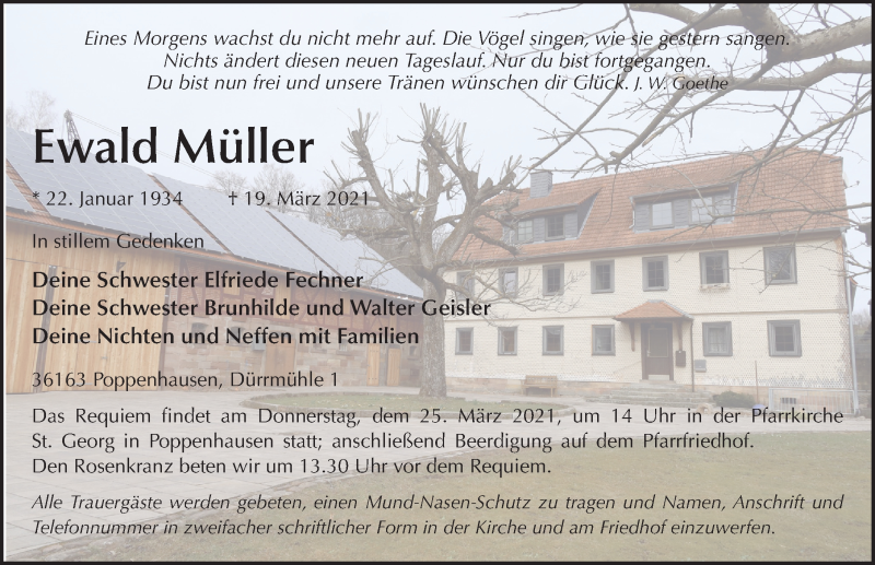  Traueranzeige für Ewald Müller vom 23.03.2021 aus FZ