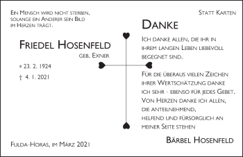 Traueranzeige von Friedel Hosenfeld von FZ