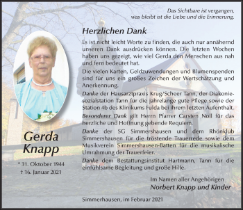 Traueranzeige von Gerda Knapp von FZ