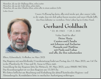 Traueranzeige von Gerhard Goldbach von FZ