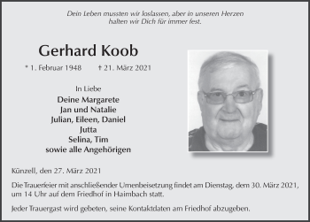 Traueranzeige von Gerhard Koob von FZ