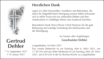 Traueranzeige von Gertrud Dehler von FZ