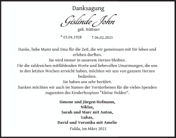 Traueranzeige von Gislinde John von FZ
